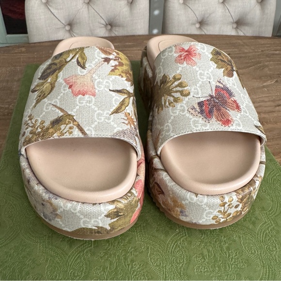 Gucci Flora Multicolor Angelina GG Logo Platform Slide Sandal 41 US W 10.5 - Picture 3 of 9